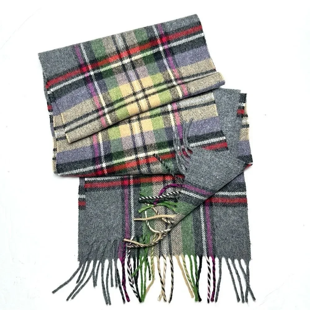 Abraham Moon for J.Crew Merino Wool Scarf Gray Plaid Made in England Unisex